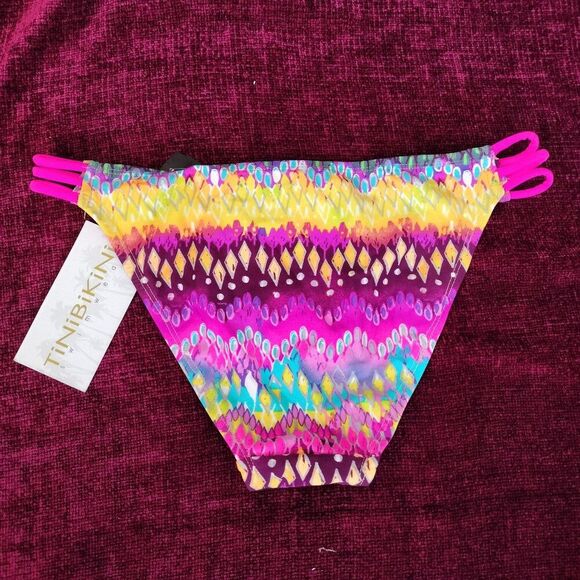 NWT Tinibikini Multi-Colored Tie Dye Side Strap Bikini Bottom Size S - Picture 3 of 4